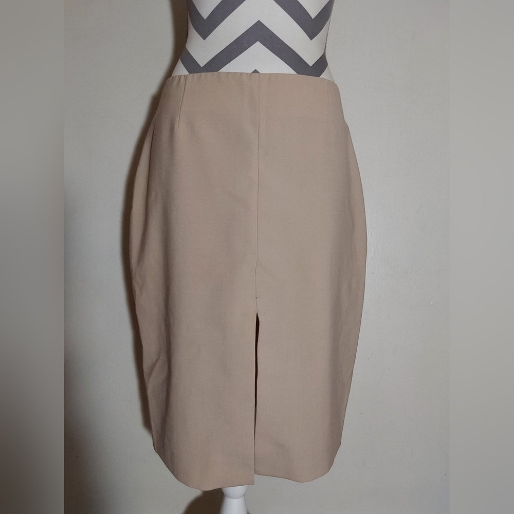 Women's Size 10 Moda International Beige Nude Pencil Front Slit KneeLength Skirt
